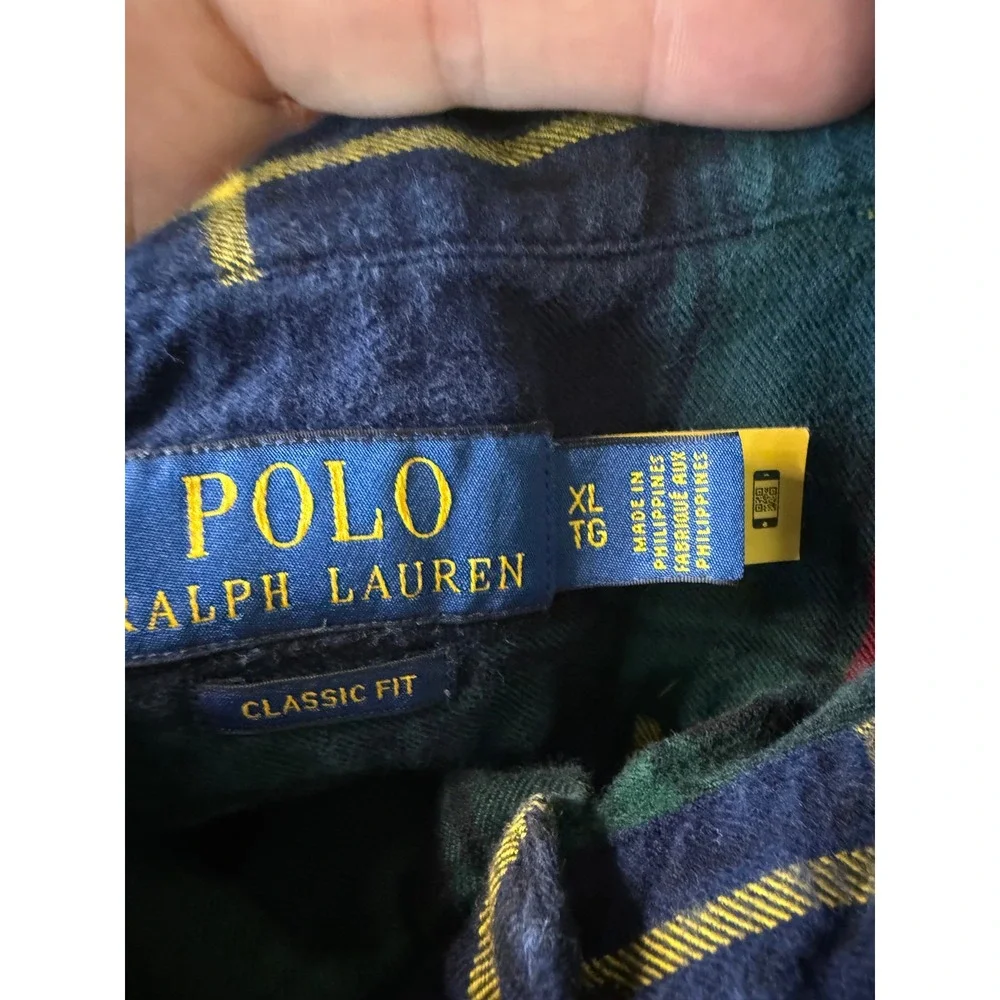 Polo Ralph Lauren Mens XL Classic Fit Flannel Shirt Plaid Green Navy Blue Pony